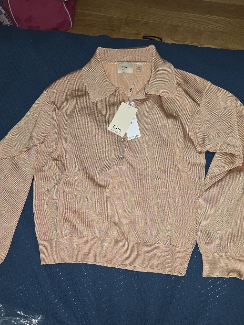 Elle Light Pink Polo-Style Scoop Neck Sweater